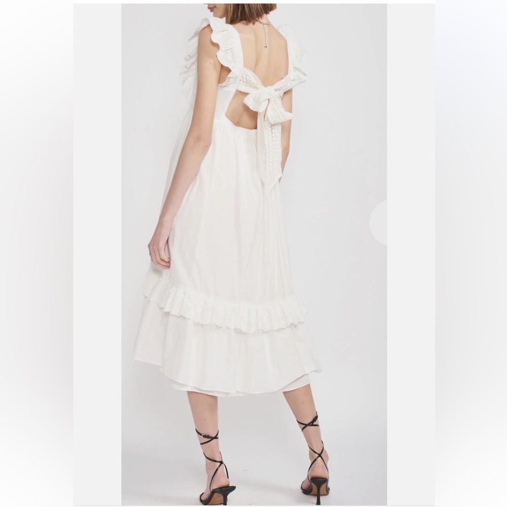 Anthropologie Brand En Saison Bea Eyelet Tie Back Maxi Dress White Size Large